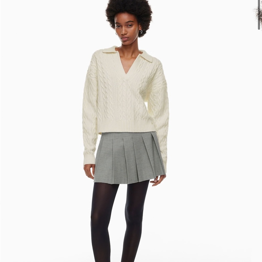 Aritzia Sunday Best Lottie Sweater V-Neck Polo Cable-knit Sweater Preppy 2XS